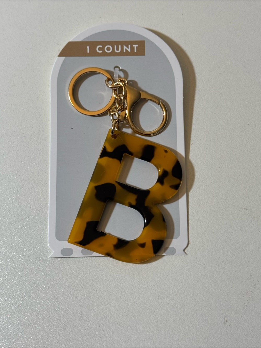 Tortoiseshell 'B' Initial Keychain with Gold Hardware
